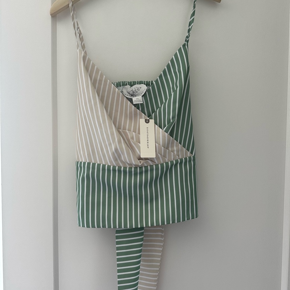 Anthropologie (Mare Mare) Green and Beige Striped Tank Top NWT